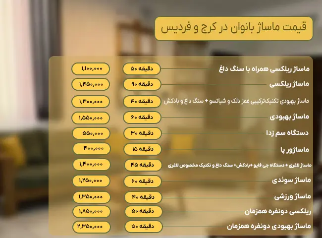 قیمت ماساژ در کرج و فردیس